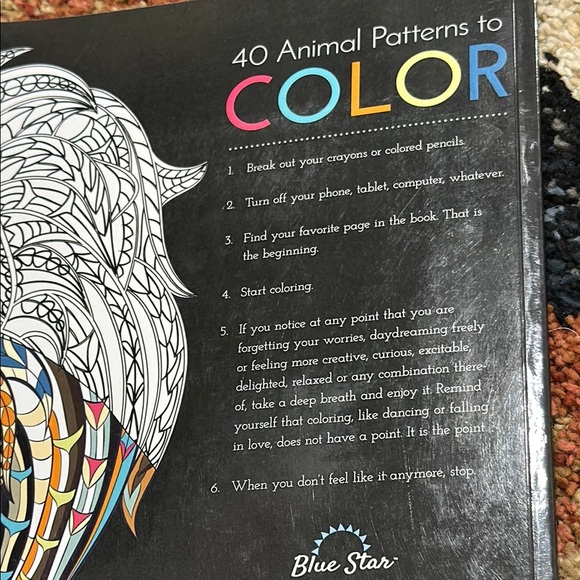 Blue Star Adult Coloring Book with Animal Designs Stress Relieving Anxiety NWT - Picture 3 of 9